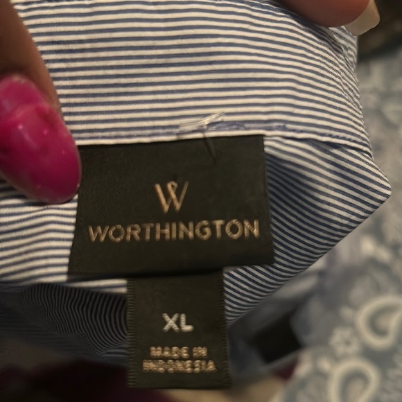 Worthington Women's Blue White Button-Up Long Sleeve Blouse Size extra Large - Picture 1 of 4